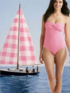 RARE Vineyard Vines Whale Tail Signature One piece Pink Swimsuit Sz XL NEW